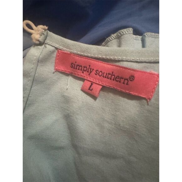 Simply Southern Women's Standard L Blue Tiered Color Block Knee Length Dress - Picture 8 of 13